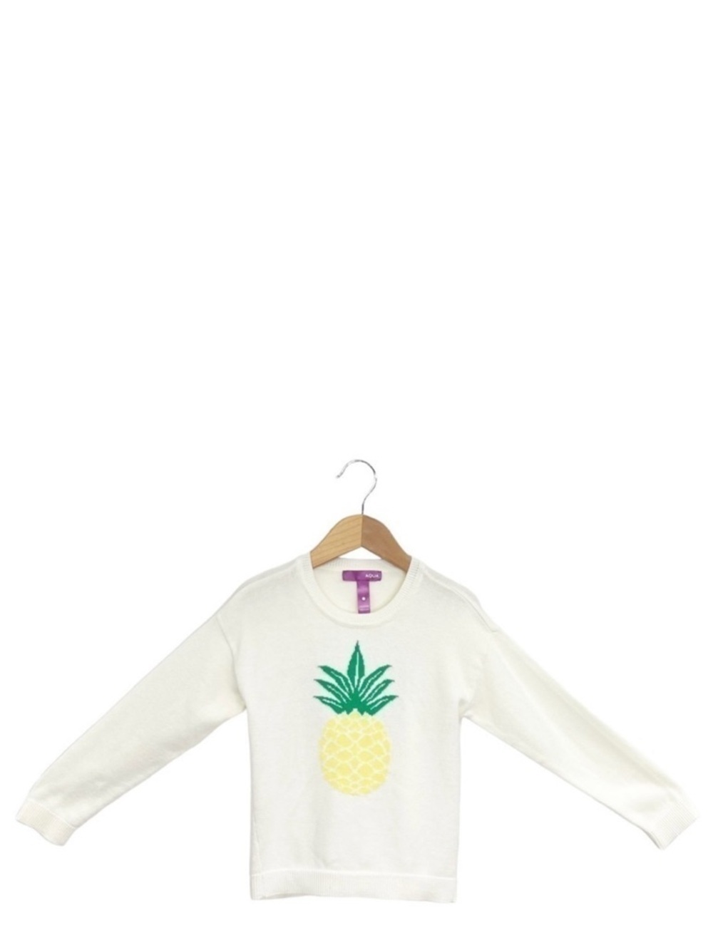 Aqua Sweater Girl’s Crew Neck Pineapple Size 4 Ivory Yellow Green Cotton New